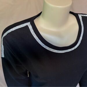 Black Rhinestone Long Sleeve Top